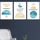 Aqua Blue, Gold and Grey Geometric Art Prints