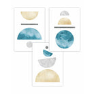 Aqua Blue, Gold and Grey Geometric Art Prints