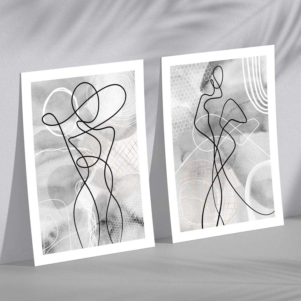 Grey Female Line Art Fashion Set of 2 Art Prints