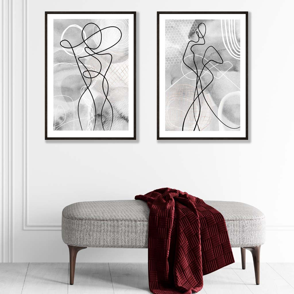 Grey Female Line Art Fashion Art Posters Set | Artze Wall Art UK