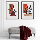 Modern Geometric Orange Gold Leaves Posters | Artze Wall Art UK