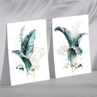 Abstract Teal Botanical Leaves Set of 2 Art Prints