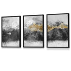 Set of 3 Abstract Mountains Black & Grey Framed Wall Art | Artze Wall Art UK