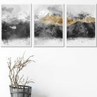 Set of 3 Abstract Mountains Black & Grey Framed Wall Art | Artze Wall Art UK
