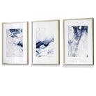 Set of 3 Navy Blue Abstract Ocean Waves Framed Wall Art | Artze Wall Art UK