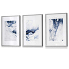 Set of 3 Navy Blue Abstract Ocean Waves Framed Wall Art | Artze Wall Art UK