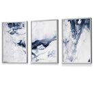 Set of 3 Navy Blue Abstract Ocean Waves Framed Wall Art | Artze Wall Art UK