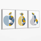 Set of 3 Blue & Yellow Geometric Fruit Canvas Art Prints with White Float Frame