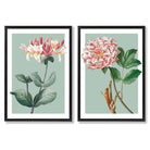 Sage Green Geometric Pineapple Fruit Set of 2 Art Prints with Black Frame