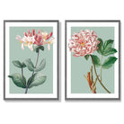 Sage Green Geometric Pineapple Fruit Set of 2 Art Prints with Dark Grey Frame
