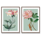 Sage Green Geometric Pineapple Fruit Set of 2 Art Prints with Walnut Frame