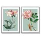 Sage Green Geometric Pineapple Fruit Set of 2 Art Prints with Light Grey Frame