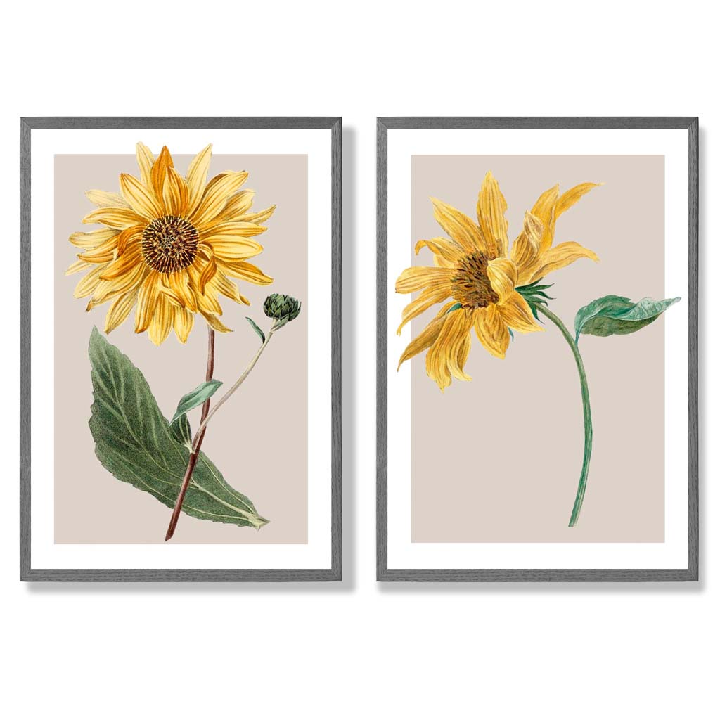 Sage Green Geometric Pineapple Fruit Set of 2 Art Prints with Dark Grey Frame