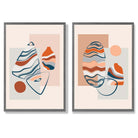 Sage Green Geometric Pineapple Fruit Set of 2 Art Prints with Dark Grey Frame