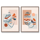 Sage Green Geometric Pineapple Fruit Set of 2 Art Prints with Walnut Frame