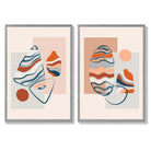 Sage Green Geometric Pineapple Fruit Set of 2 Art Prints with Light Grey Frame