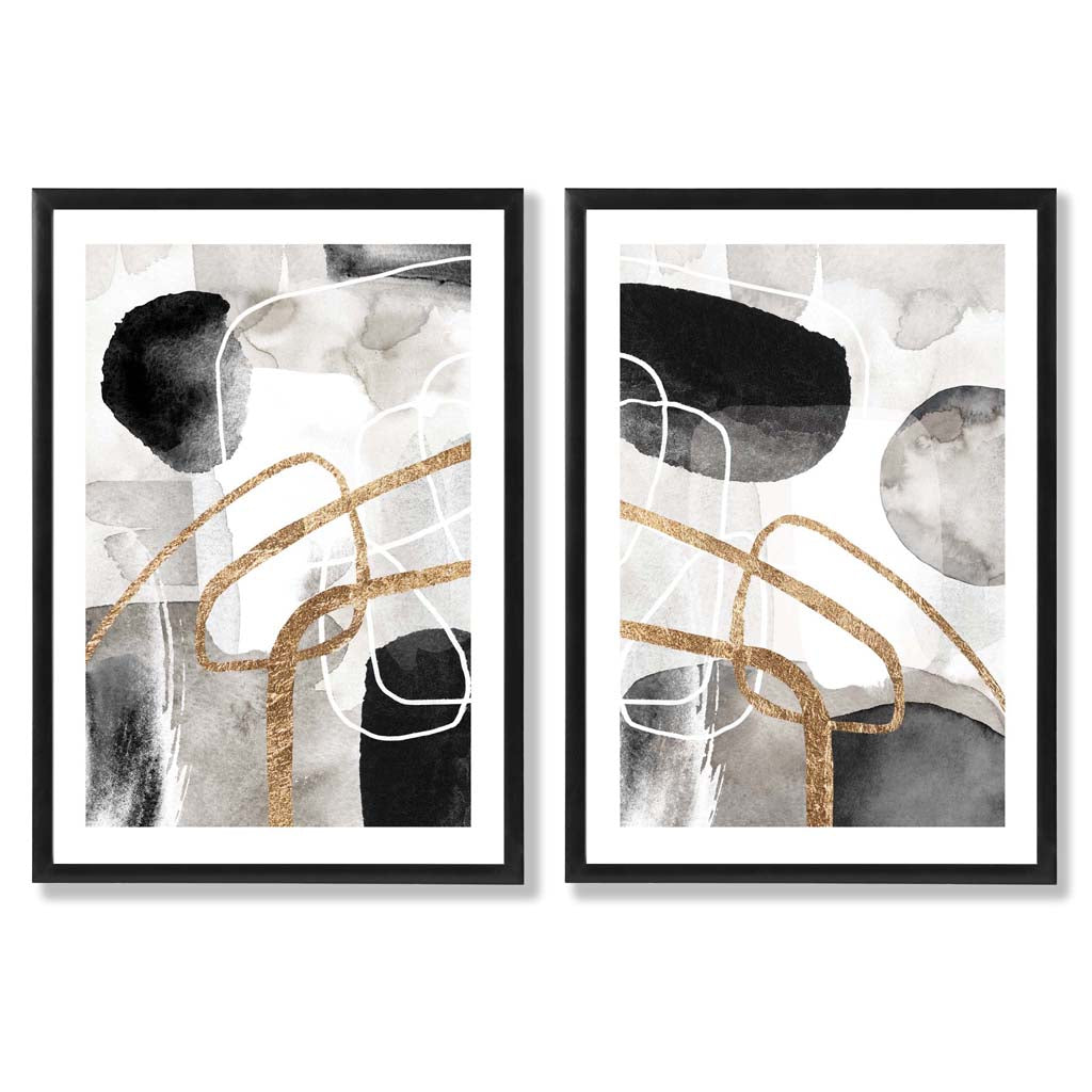 Sage Green Geometric Pineapple Fruit Set of 2 Art Prints with Black Frame