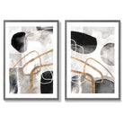 Sage Green Geometric Pineapple Fruit Set of 2 Art Prints with Dark Grey Frame