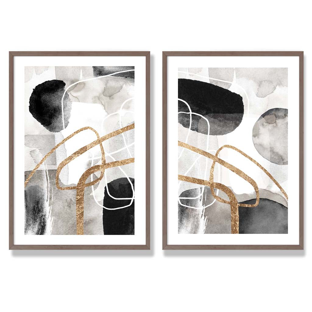 Sage Green Geometric Pineapple Fruit Set of 2 Art Prints with Walnut Frame