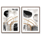 Sage Green Geometric Pineapple Fruit Set of 2 Art Prints with Walnut Frame