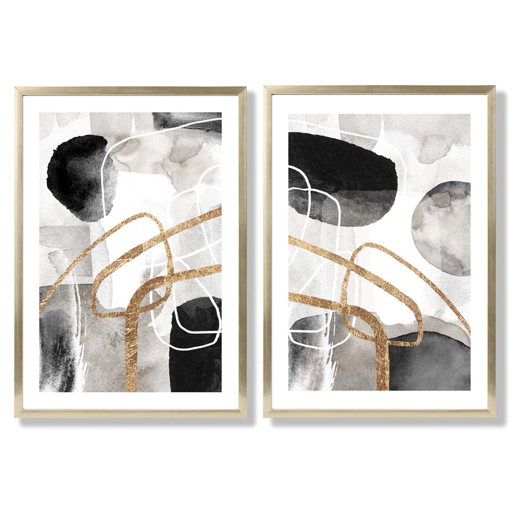 Sage Green Geometric Pineapple Fruit Set of 2 Art Prints with Gold Frame