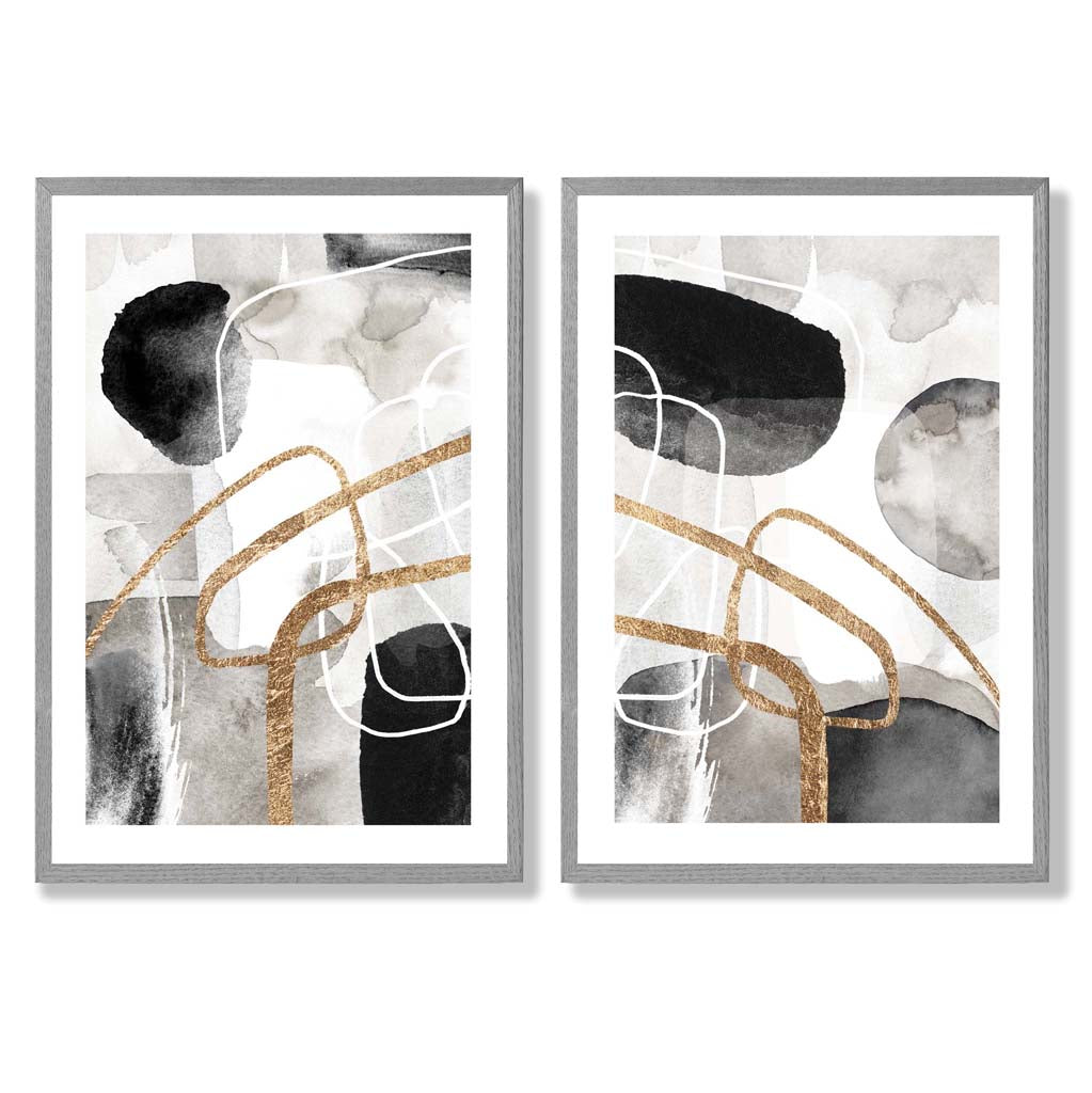 Sage Green Geometric Pineapple Fruit Set of 2 Art Prints with Light Grey Frame