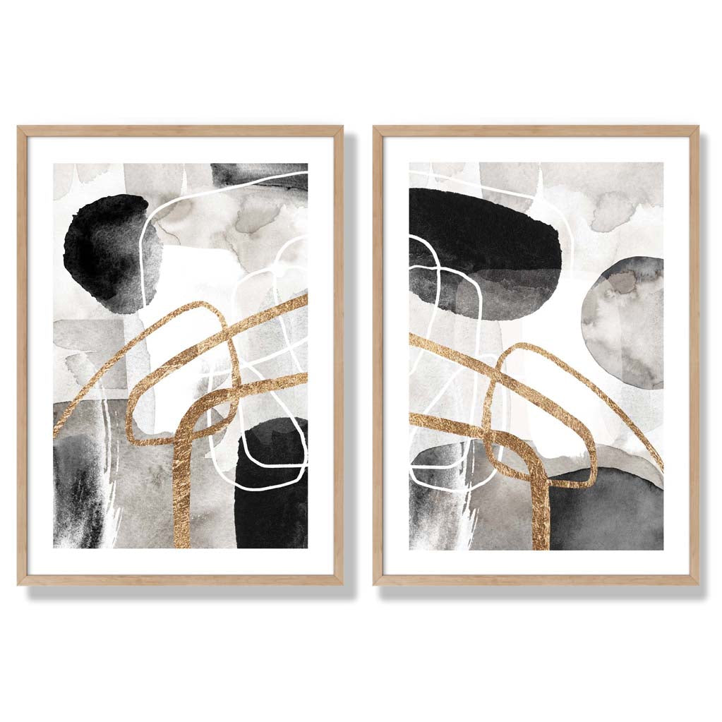 Sage Green Geometric Pineapple Fruit Set of 2 Art Prints with Oak Frame