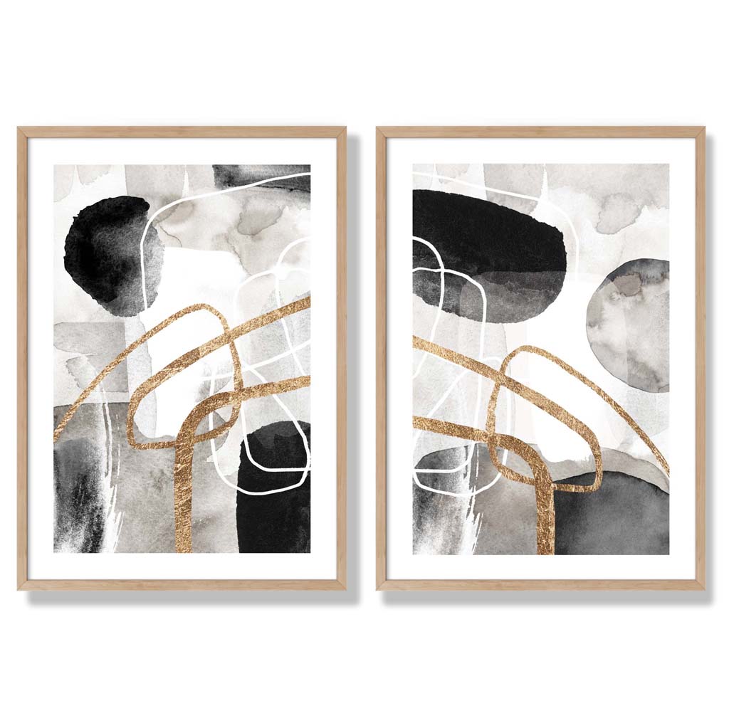 Sage Green Geometric Pineapple Fruit Set of 2 Art Prints with Oak Frame