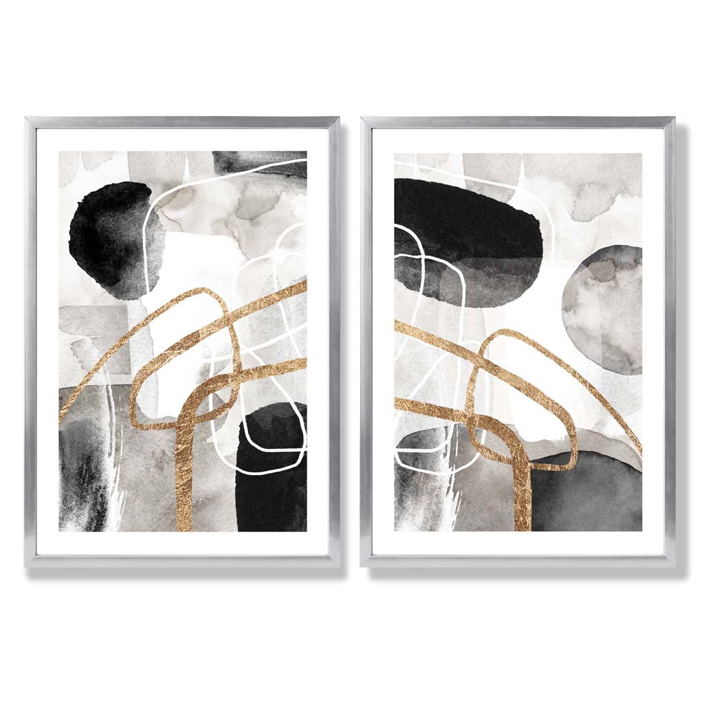 Sage Green Geometric Pineapple Fruit Set of 2 Art Prints with Silver Frame