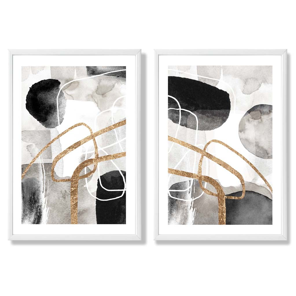 Sage Green Geometric Pineapple Fruit Set of 2 Art Prints with White Frame