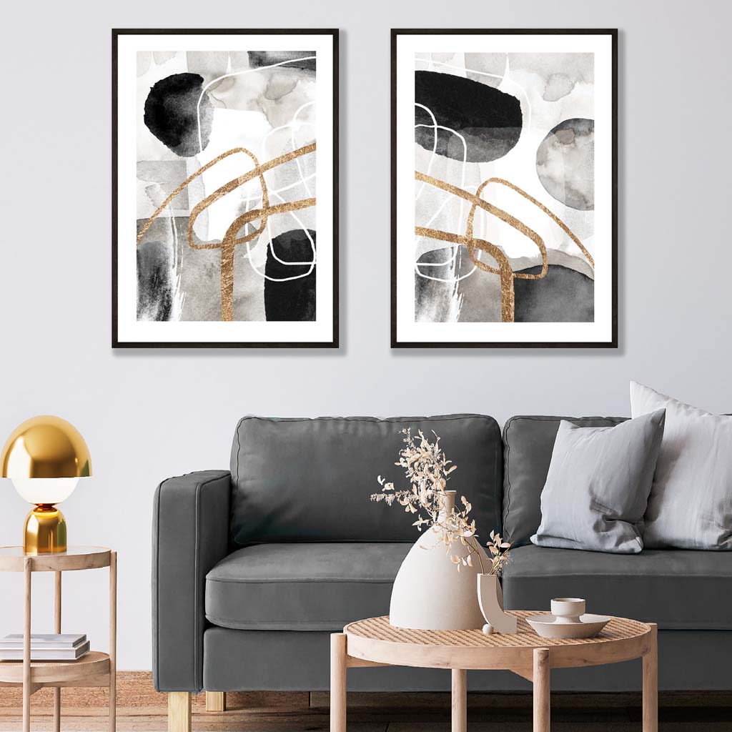 Black Gold Abstract Shapes Art Posters Set | Artze Wall Art UK