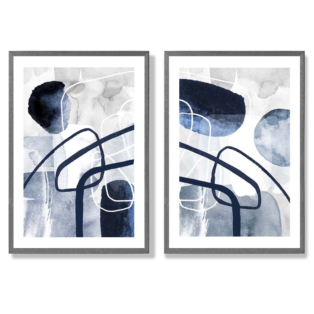 Sage Green Geometric Pineapple Fruit Set of 2 Art Prints with Dark Grey Frame