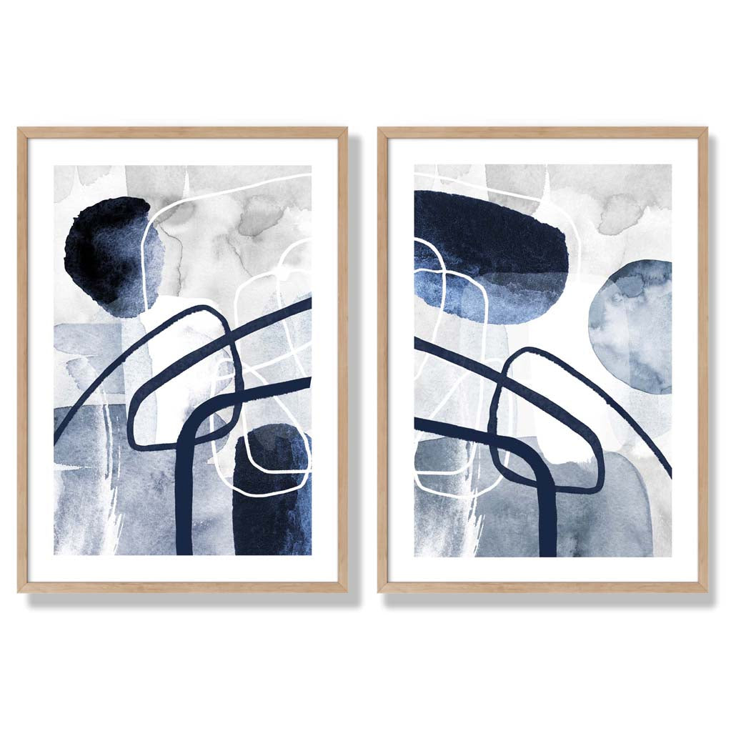 Sage Green Geometric Pineapple Fruit Set of 2 Art Prints with Oak Frame