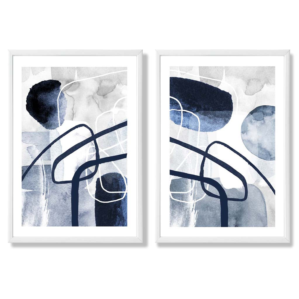 Sage Green Geometric Pineapple Fruit Set of 2 Art Prints with White Frame