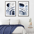 Navy Blue Abstract Shapes Framed Set of 2 Art Prints | Artze Wall Art UK