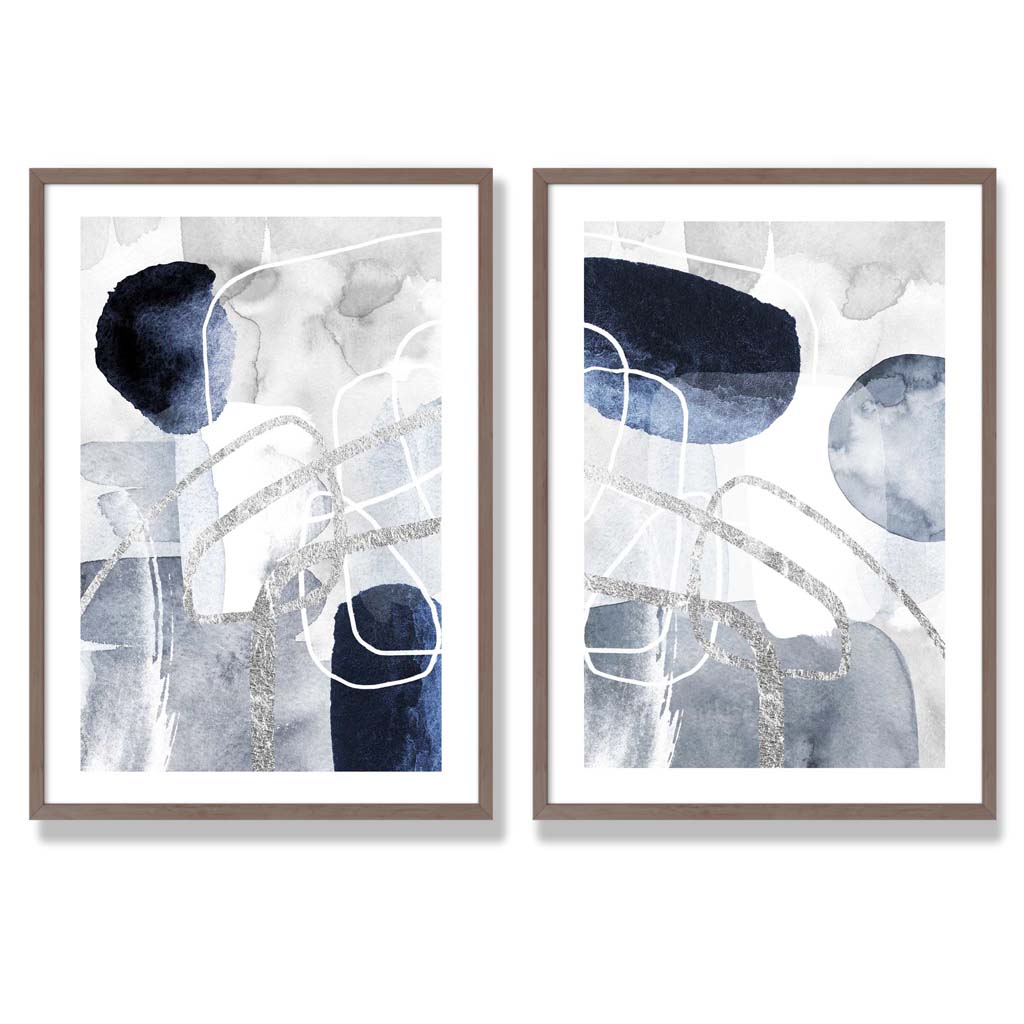 Sage Green Geometric Pineapple Fruit Set of 2 Art Prints with Walnut Frame