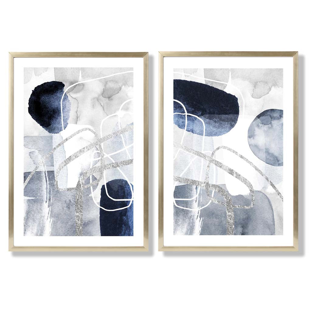 Sage Green Geometric Pineapple Fruit Set of 2 Art Prints with Gold Frame