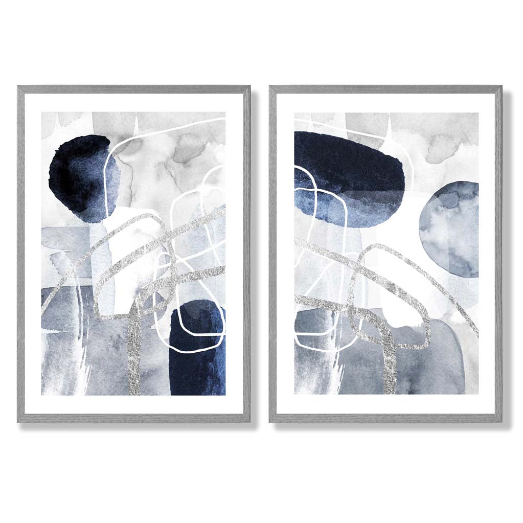 Sage Green Geometric Pineapple Fruit Set of 2 Art Prints with Light Grey Frame