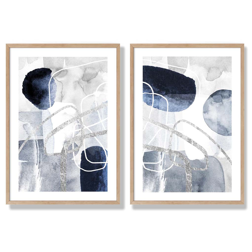 Sage Green Geometric Pineapple Fruit Set of 2 Art Prints with Oak Frame