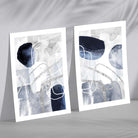 Blue and Silver Abstract Shapes Set of 2 Art Prints