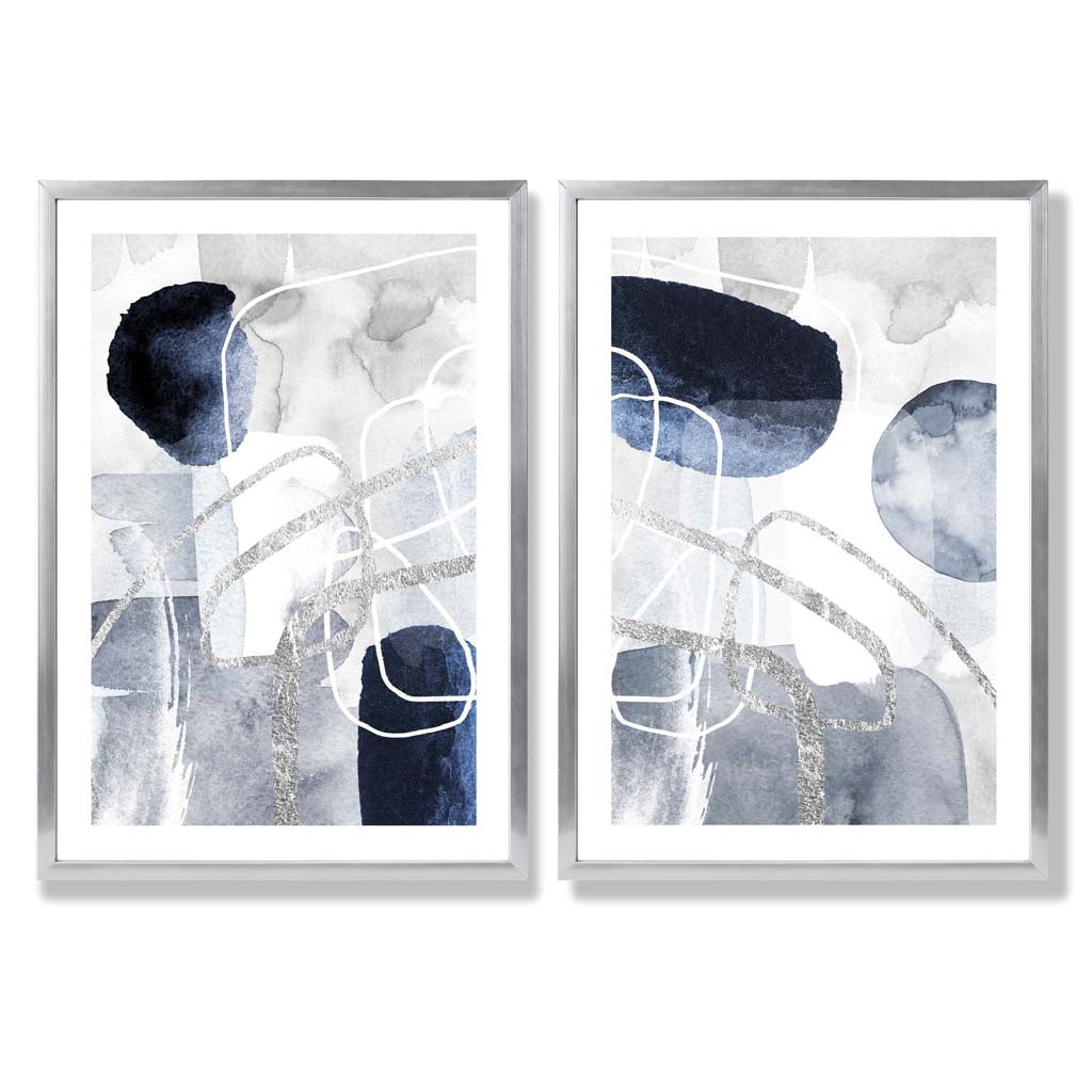 Sage Green Geometric Pineapple Fruit Set of 2 Art Prints with Silver Frame