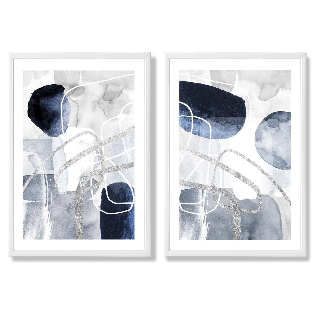 Sage Green Geometric Pineapple Fruit Set of 2 Art Prints with White Frame