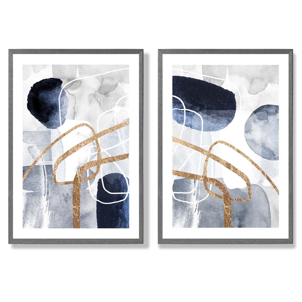 Sage Green Geometric Pineapple Fruit Set of 2 Art Prints with Dark Grey Frame