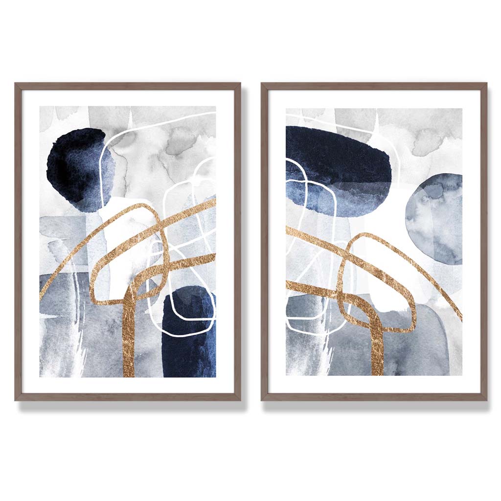 Sage Green Geometric Pineapple Fruit Set of 2 Art Prints with Walnut Frame
