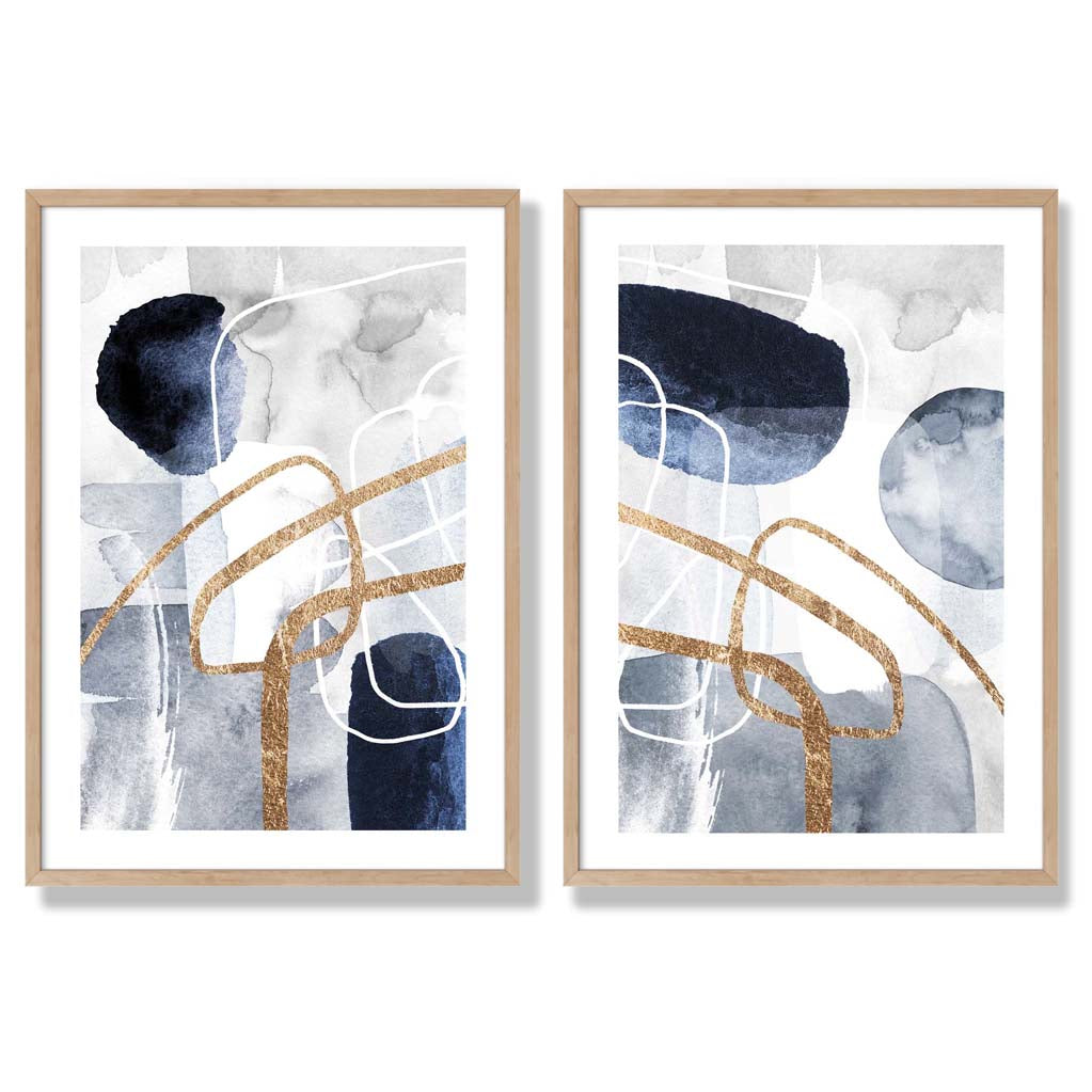 Sage Green Geometric Pineapple Fruit Set of 2 Art Prints with Oak Frame