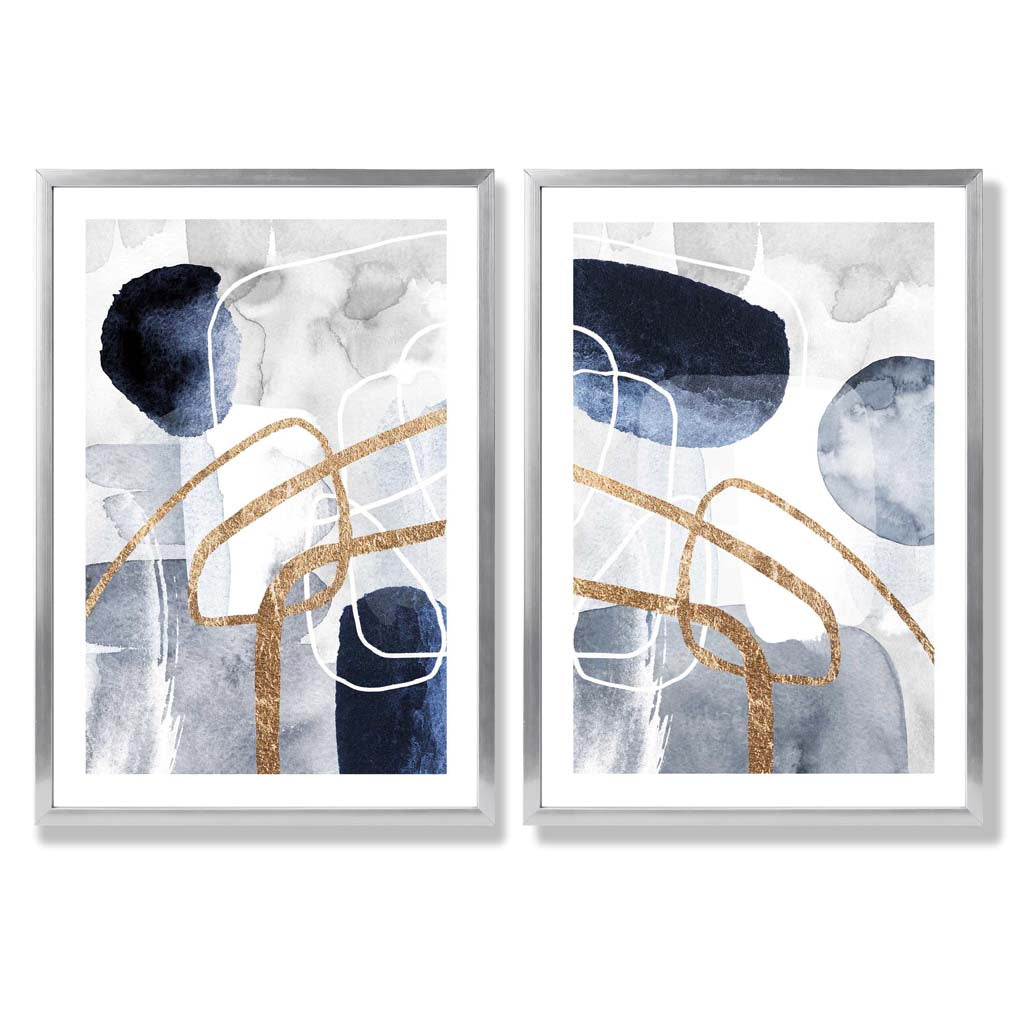 Sage Green Geometric Pineapple Fruit Set of 2 Art Prints with Silver Frame