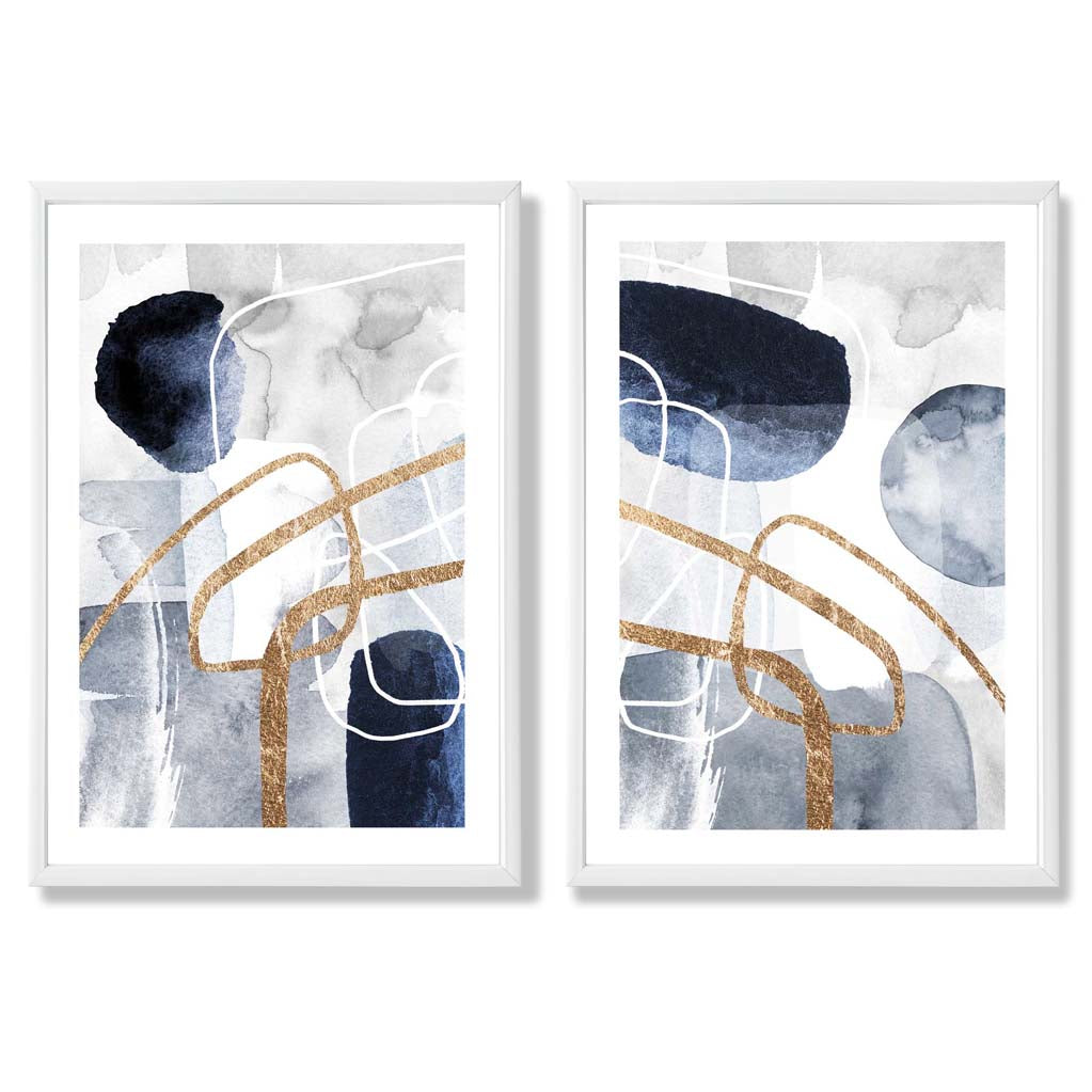 Sage Green Geometric Pineapple Fruit Set of 2 Art Prints with White Frame