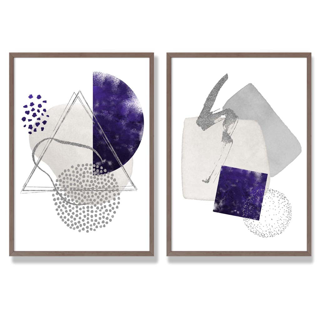 Sage Green Geometric Pineapple Fruit Set of 2 Art Prints with Walnut Frame
