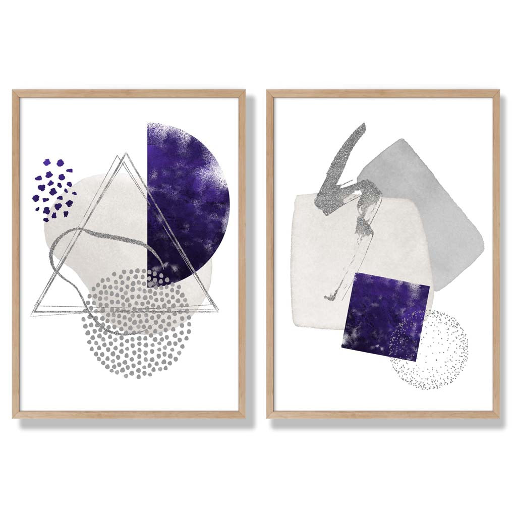 Sage Green Geometric Pineapple Fruit Set of 2 Art Prints with Oak Frame