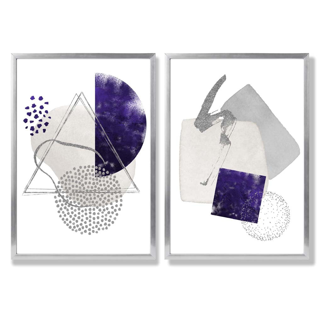 Sage Green Geometric Pineapple Fruit Set of 2 Art Prints with Silver Frame